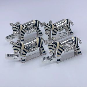 Set Of 4 St. John Home Rhodium-plate Enamel Safari Zebra W/Saddles Napkin Rings